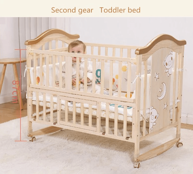BabyTeddy® 9 in 1 Patented Multifunctional Baby Crib, Baby Wooden Cot, Bed,  Rocker,Convertible Desk and Kid's Sofa with Mattress and Mosquito Net  (White) - BabyTeddy