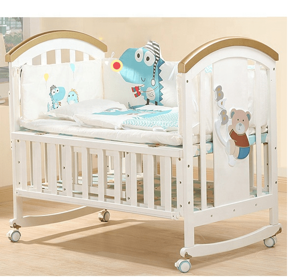 BabyTeddy® 9 in 1 Patented Multifunctional Baby Crib, Baby Wooden Cot, Bed,  Rocker,Convertible Desk and Kid's Sofa with Mattress and Mosquito Net  (White) - BabyTeddy