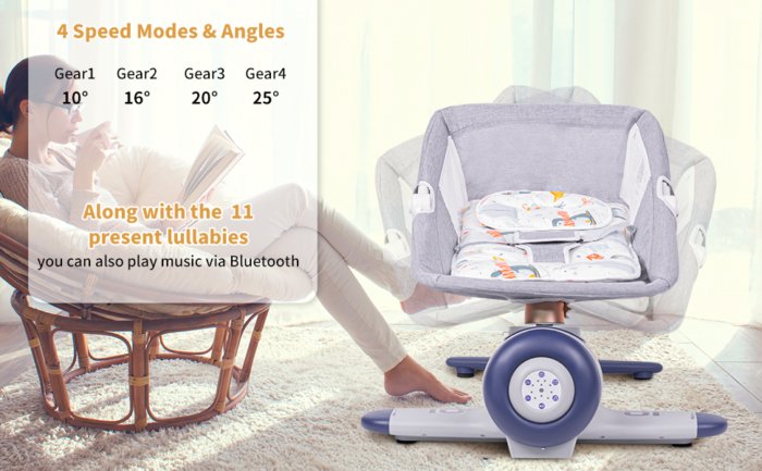 BabyTeddy Premium Baby Rocking Chair Electric Automatic Swing Rocker Soft Cushion Adjustable Speed Backrest Music Remote Control Safety Belt Bouncer with Toys  AeroBlue - Image 4