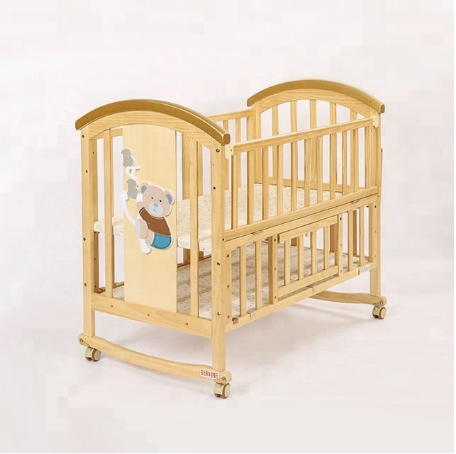 Pinewood Baby Bed Multifunctional Rocking Cot - Wooden Finish